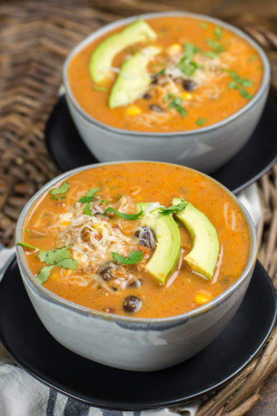 Easy Healthy Taco Soup is an easy meal, packed with vegetables and requires no chopping! With Instant pot, slow cooker and stovetop instructions, this soup can be made any way you like it!