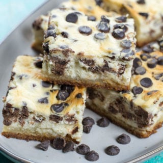 These Keto Chocolate Chip Cheesecake Bars are creamy, dreamy and low carb! At just one net carb per bar, these sweet treats won't break your keto diet.