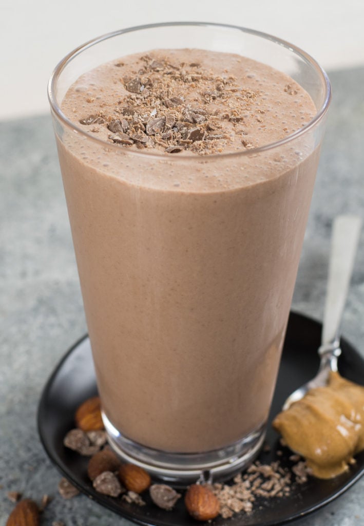 This delicious banana almond butter smoothie is super creamy, packed with protein and healthy fats for a gluten-free and dairy-free breakfast.