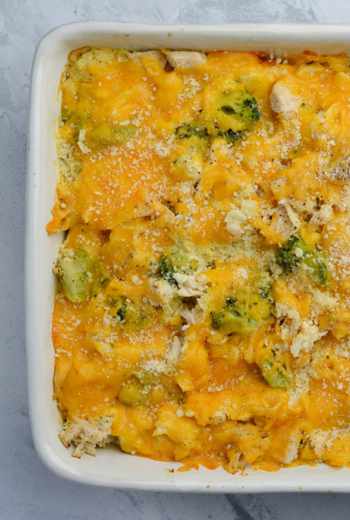 This Cheesy Cauliflower Rice with Broccoli and Chicken Casserole is the perfect keto dinner with just 8 net carbs per serving! 