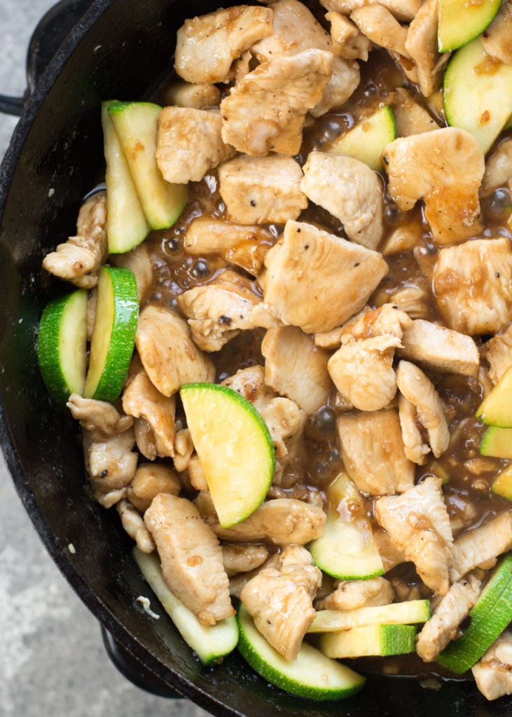 This Keto Chicken Zucchini Stir-Fry is a low carb, one pan dinner recipe. Each serving of this chicken vegetable stir-fry has about 2 net carbs! 