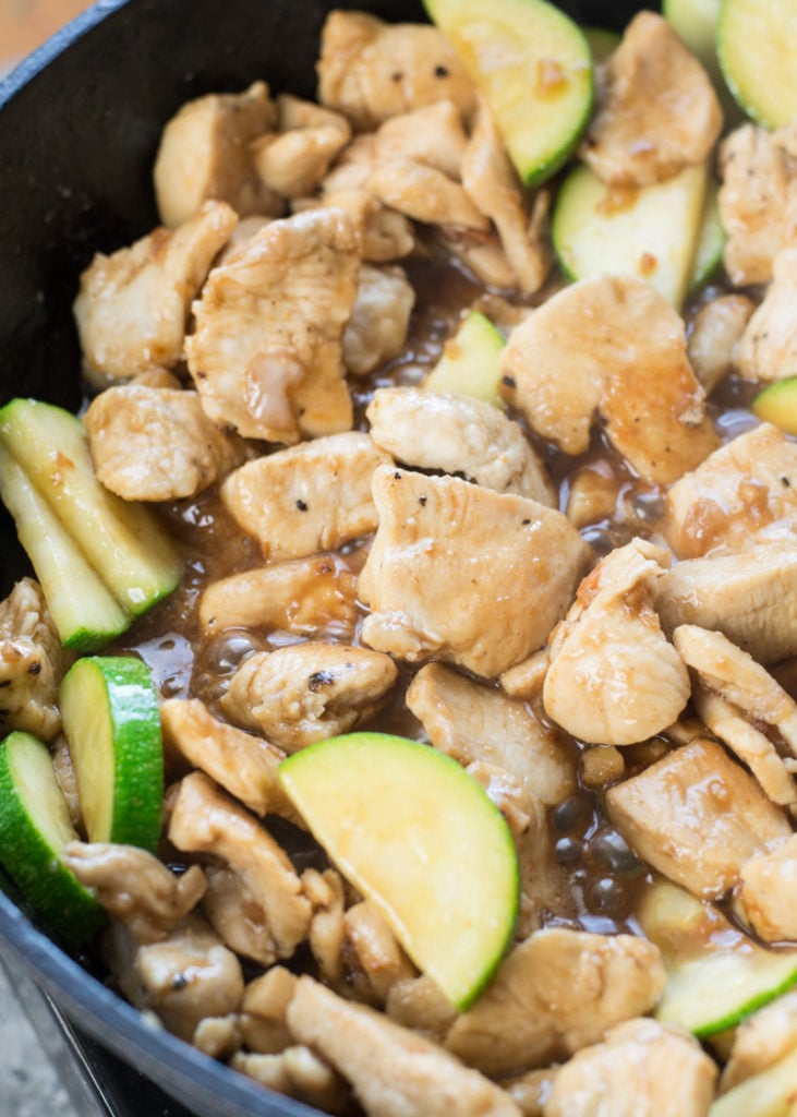 This Keto Chicken Zucchini Stir-Fry is a low carb, one pan dinner recipe. Each serving of this chicken vegetable stir-fry has about 2 net carbs! 