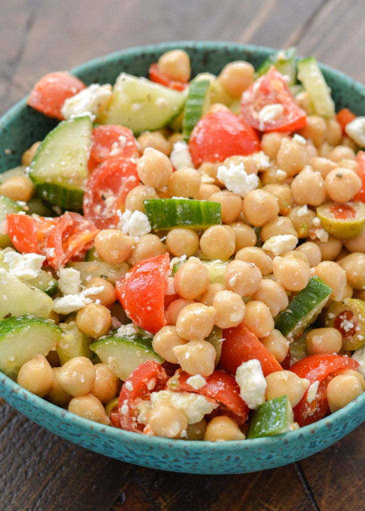 This Easy Chickpea Cucumber Salad features fresh vegetables and a tangy lemon vinaigrette. You will love this healthy salad for simple weekly meal prep!