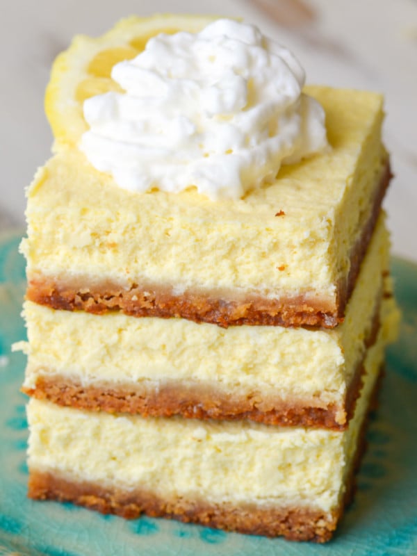 Delightful Keto Lemon Cheesecake Bars that are the perfect combination of sweet and tart! Each slice has about 2 net carbs!