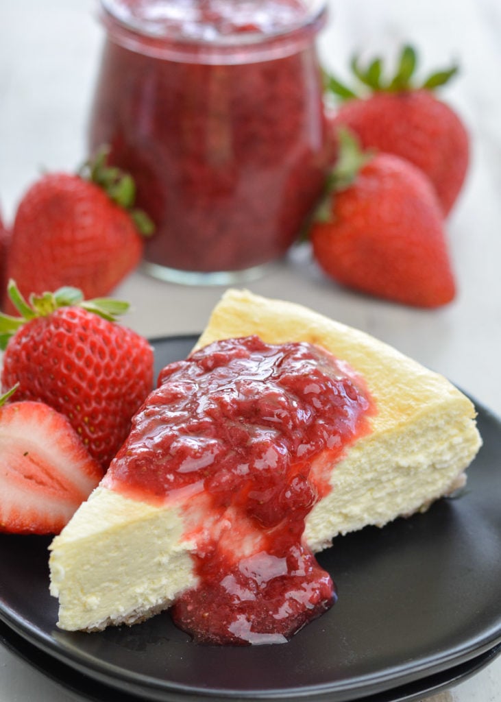 This easy Sugar Free Strawberry Sauce is perfect over low carb cheesecake, pancakes, and more! 