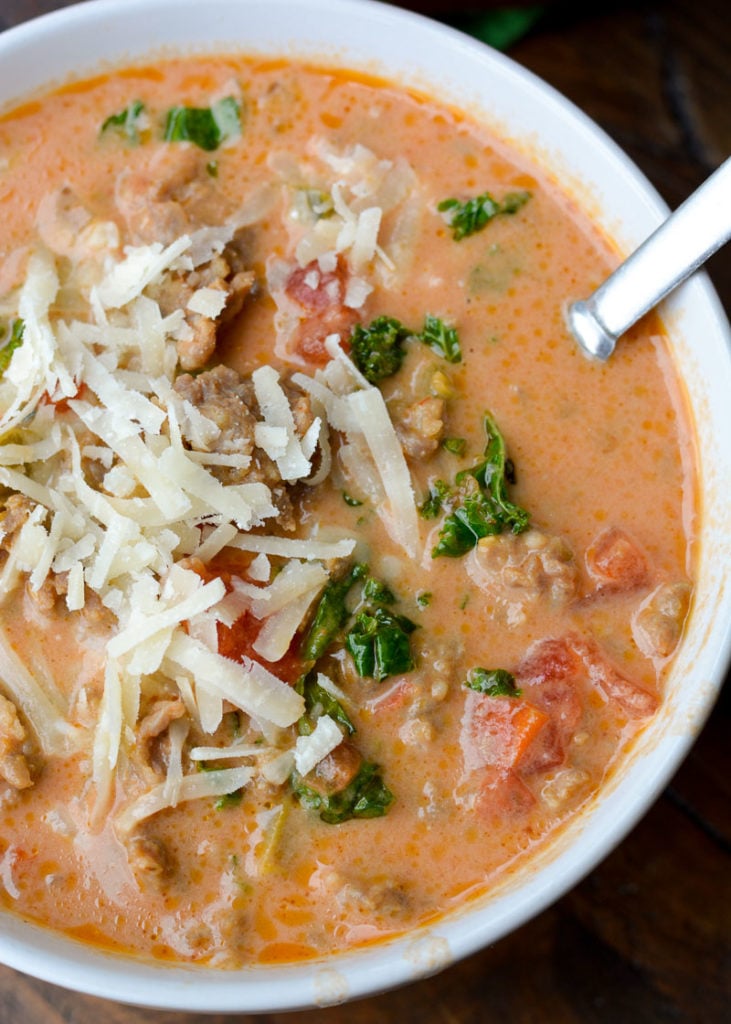 This delightful, creamy soup is loaded with browned sausage and vegetables! Try this easy Cheesy Italian Sausage Soup for the ultimate low carb, keto-friendly comfort food! 