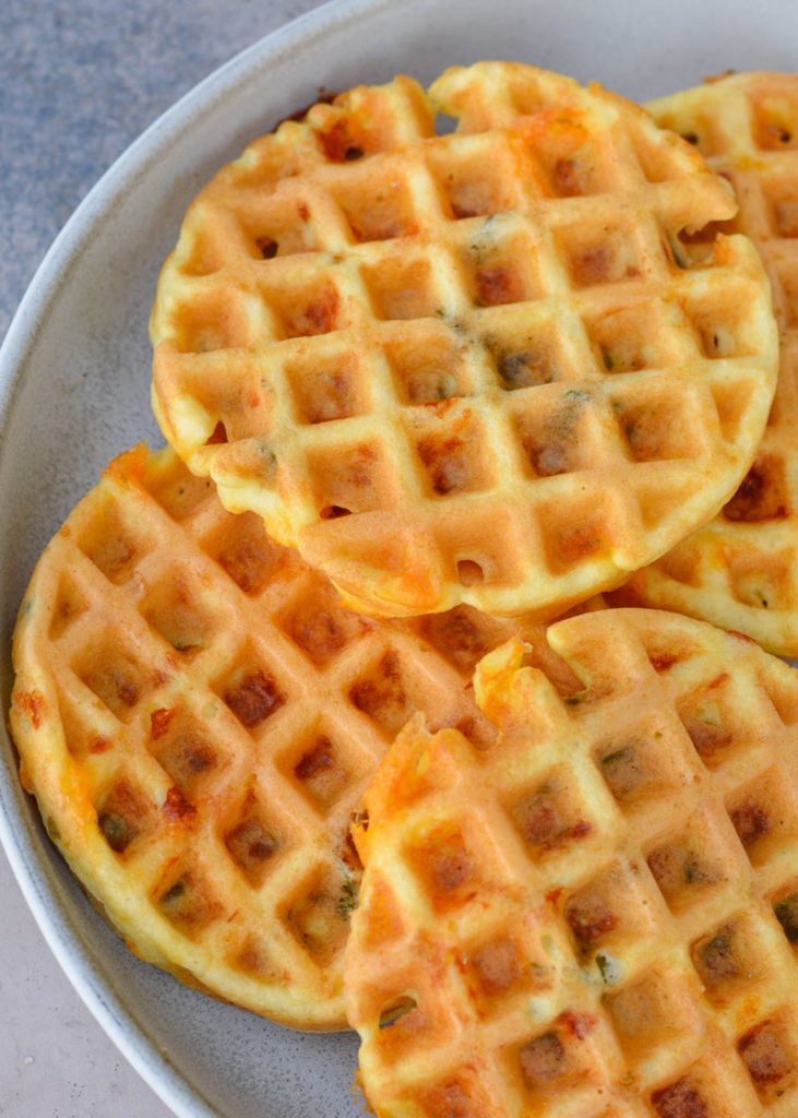 This Jalapeño Cheddar Chaffle recipe is perfect for keto meal prep! Each crispy, cheesy waffle has just 1.5 net carbs! 