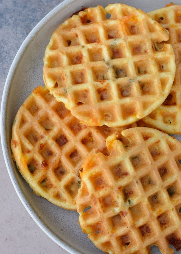 This Jalapeño Cheddar Chaffle recipe is perfect for keto meal prep! Each crispy, cheesy waffle has just 1.5 net carbs! 