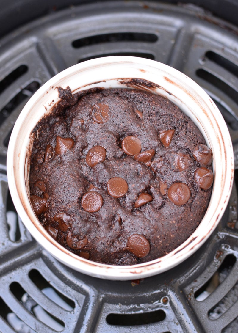 This air fryer brownie is ready in under 10 minutes, low carb, and gluten free!