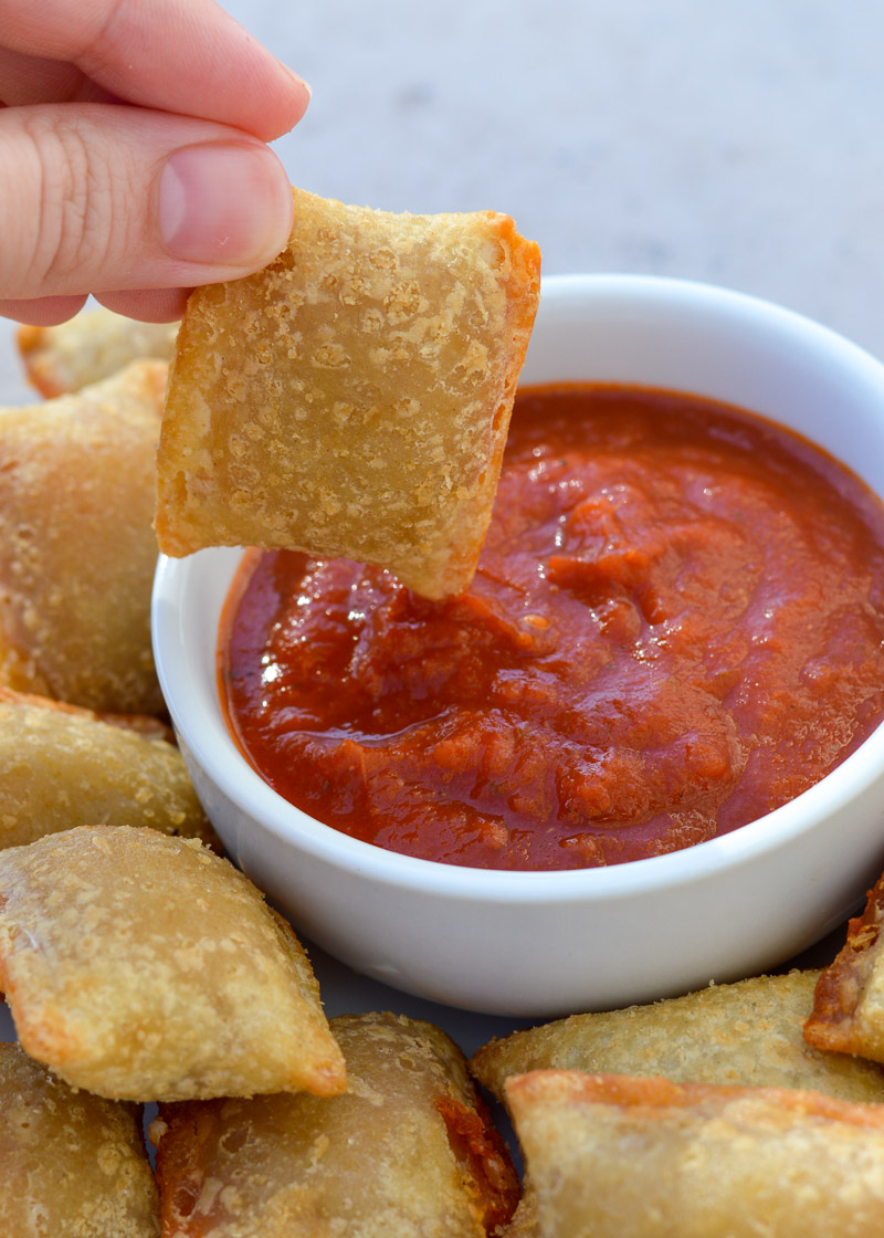 I love dipping Totino's pizza rolls in marinara sauce for an air fryer snack!