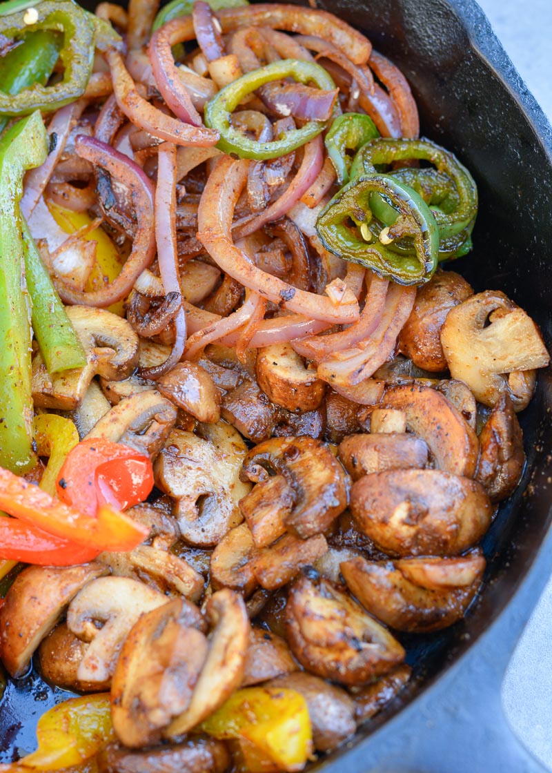 These savory Fajita Veggies are the perfect low carb side for your favorite grilled meats! You can also wrap them in a warm tortilla for excellent Vegetarian Fajitas! 