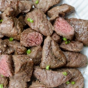 These Air Fryer Steak Tips are only two ingredients and come together in under five minutes!