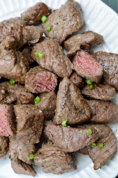 These Air Fryer Steak Tips are only two ingredients and come together in under five minutes!