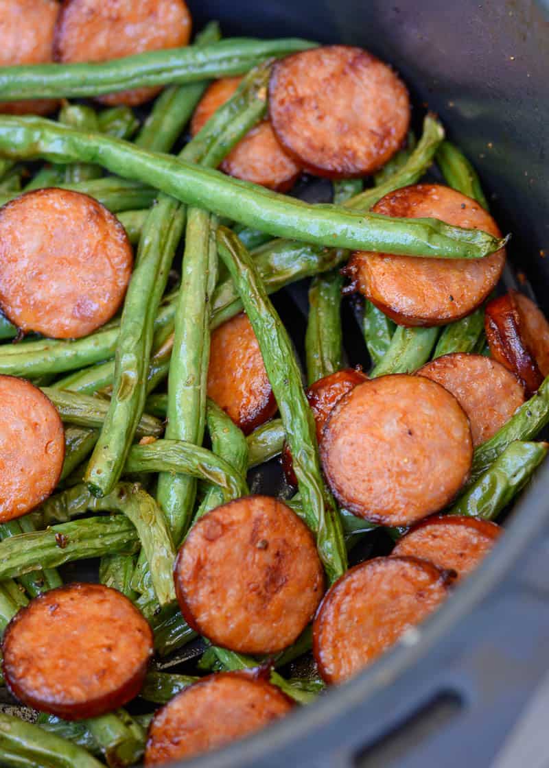 Air Fryer Green Beans and Smoked Sausage