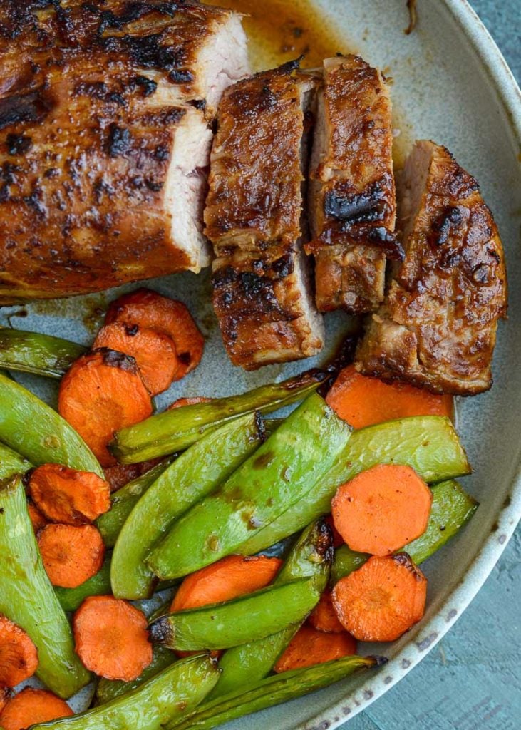 This Asian Pork Tenderloin with Air Fryer Vegetables is the perfect 15 minute meal! This weeknight dinner recipe makes an amazing healthy low carb meal!