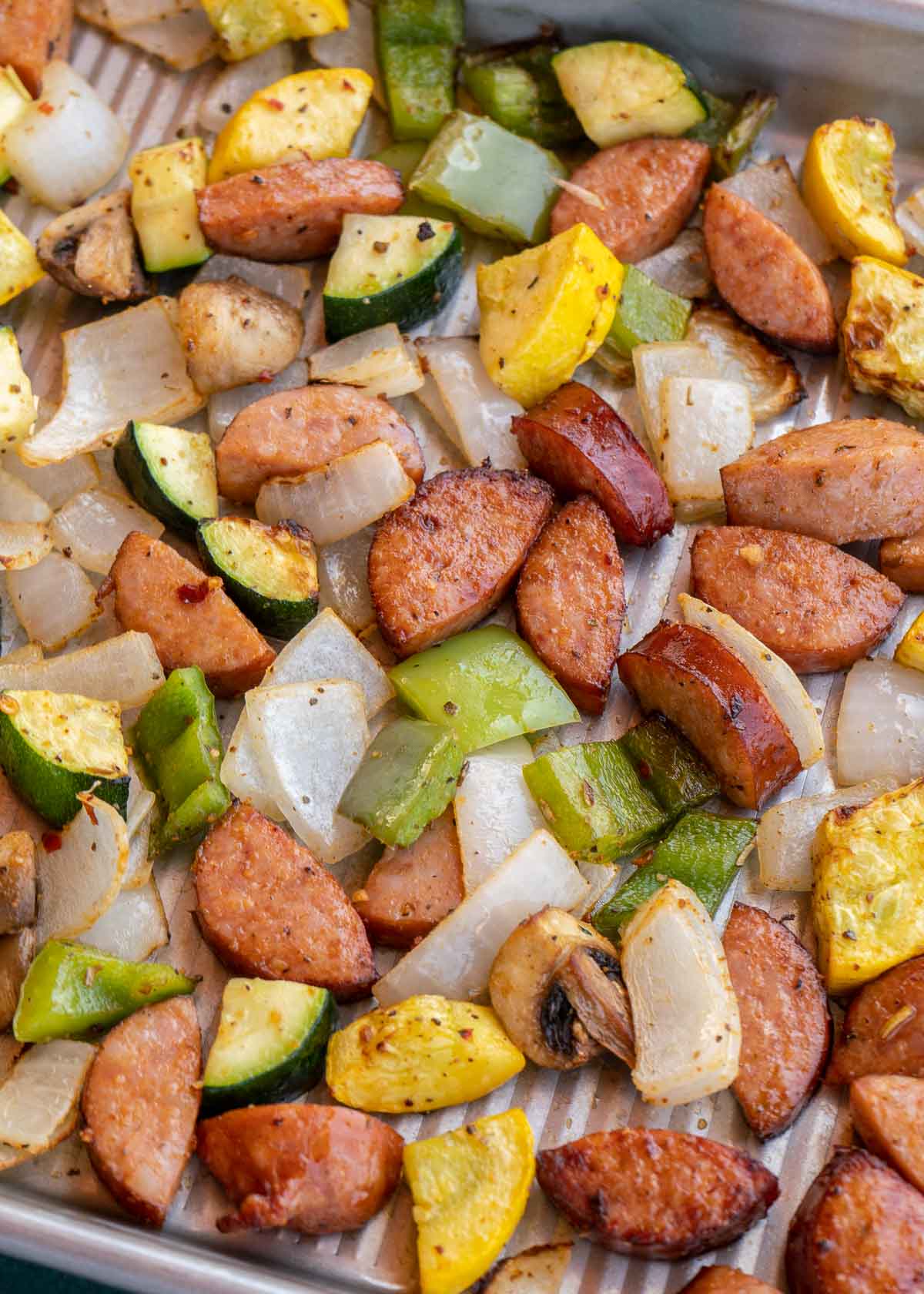 cooked sausage and vegetables
