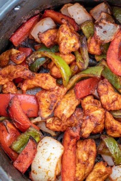 chicken, bell peppers, onions in air fryer