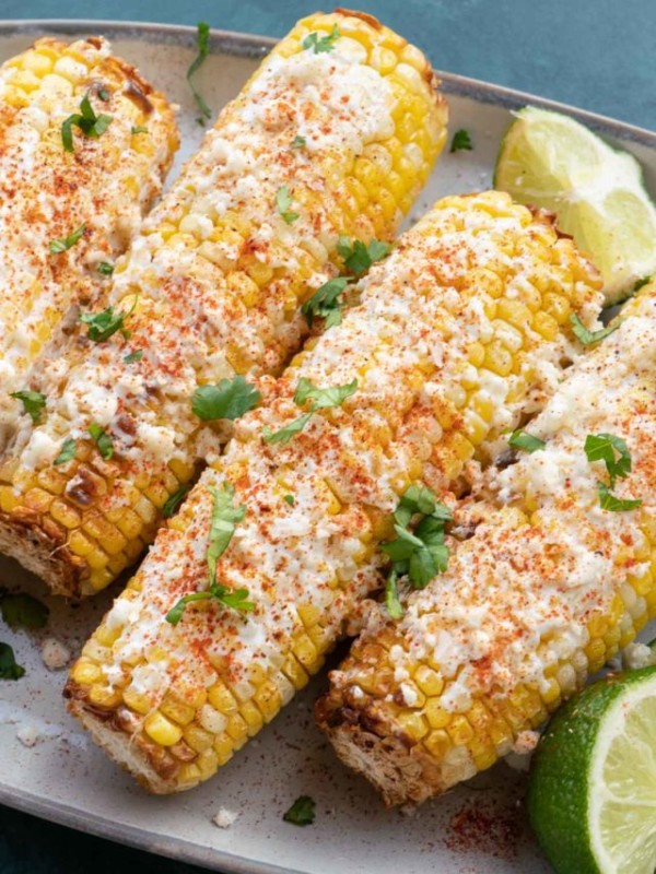 Mexican Street Corn is the ultimate side dish, it is sweet, salty and savory! Now you can make this easy corn recipe in the air fryer in just 10 minutes!