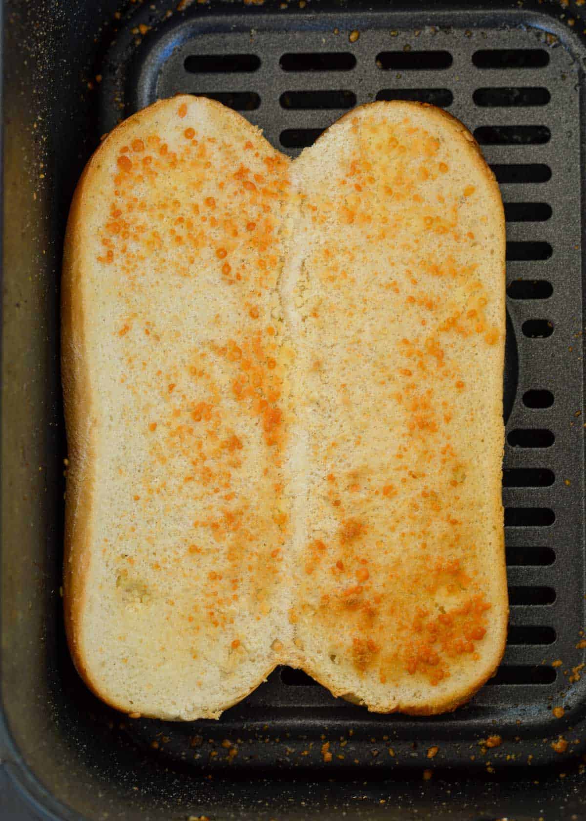 golden brown, toasted parmesan on a bun in the air fryer