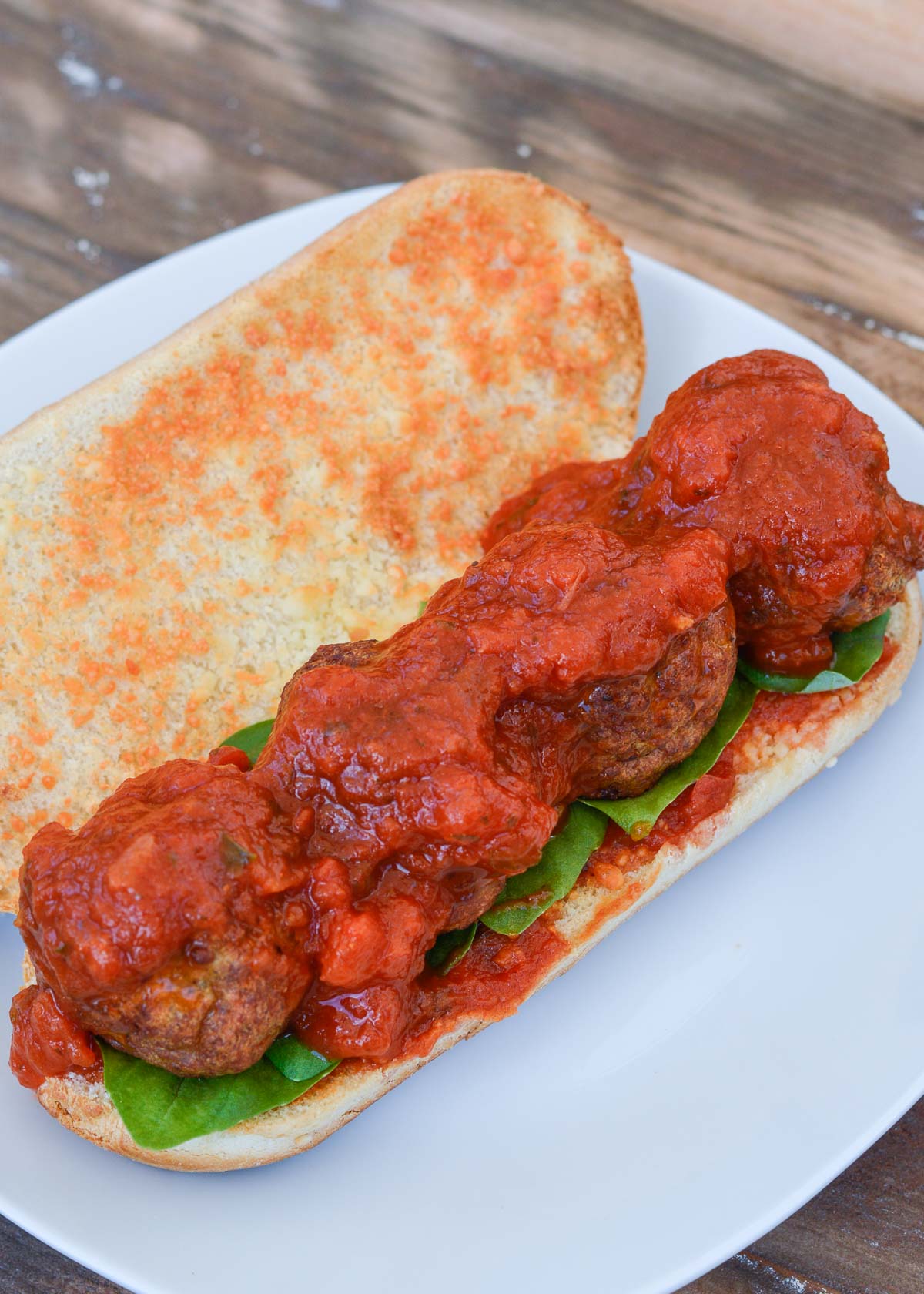 meatball sub on a plate without cheese