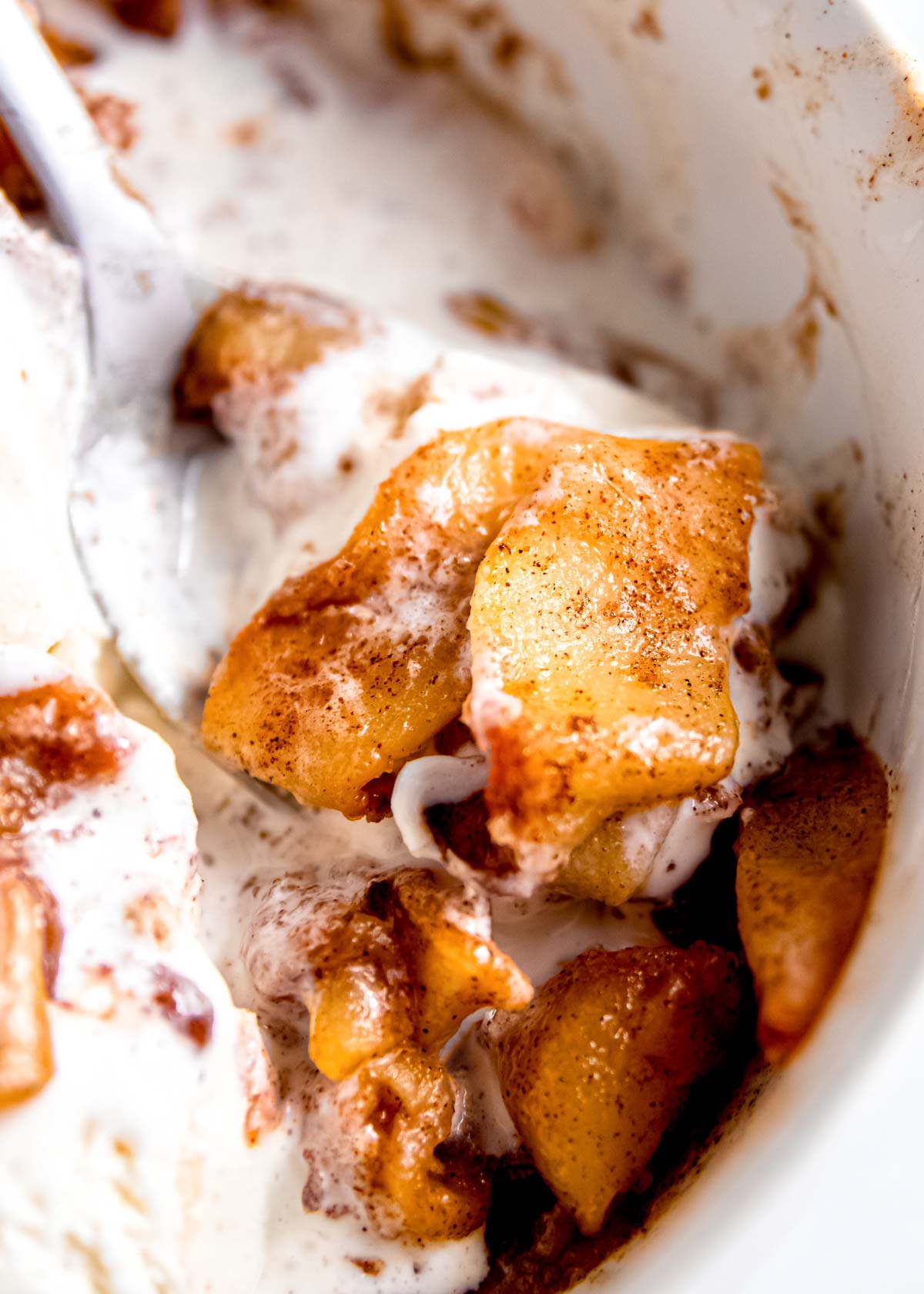 air fried apples with ice cream in a bowl