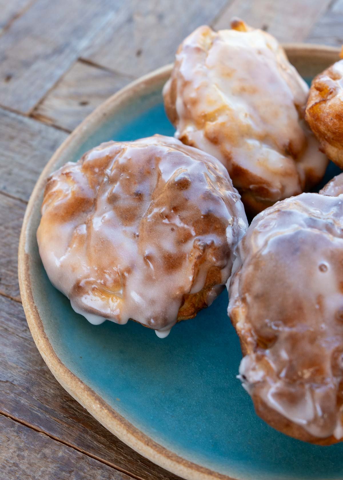 easy air fryer apple fritters on a plate