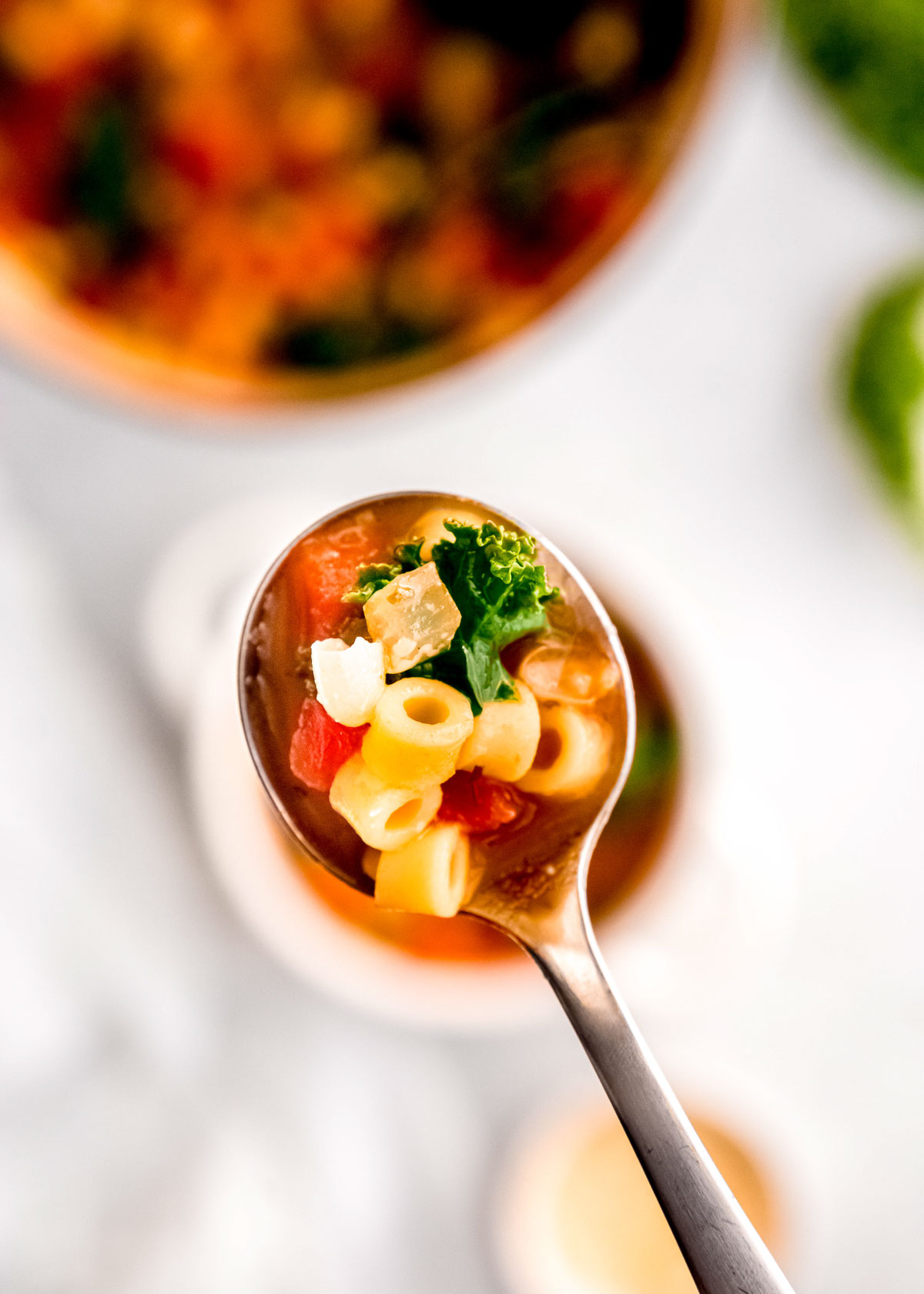 spoonful of hearty minestrone soup