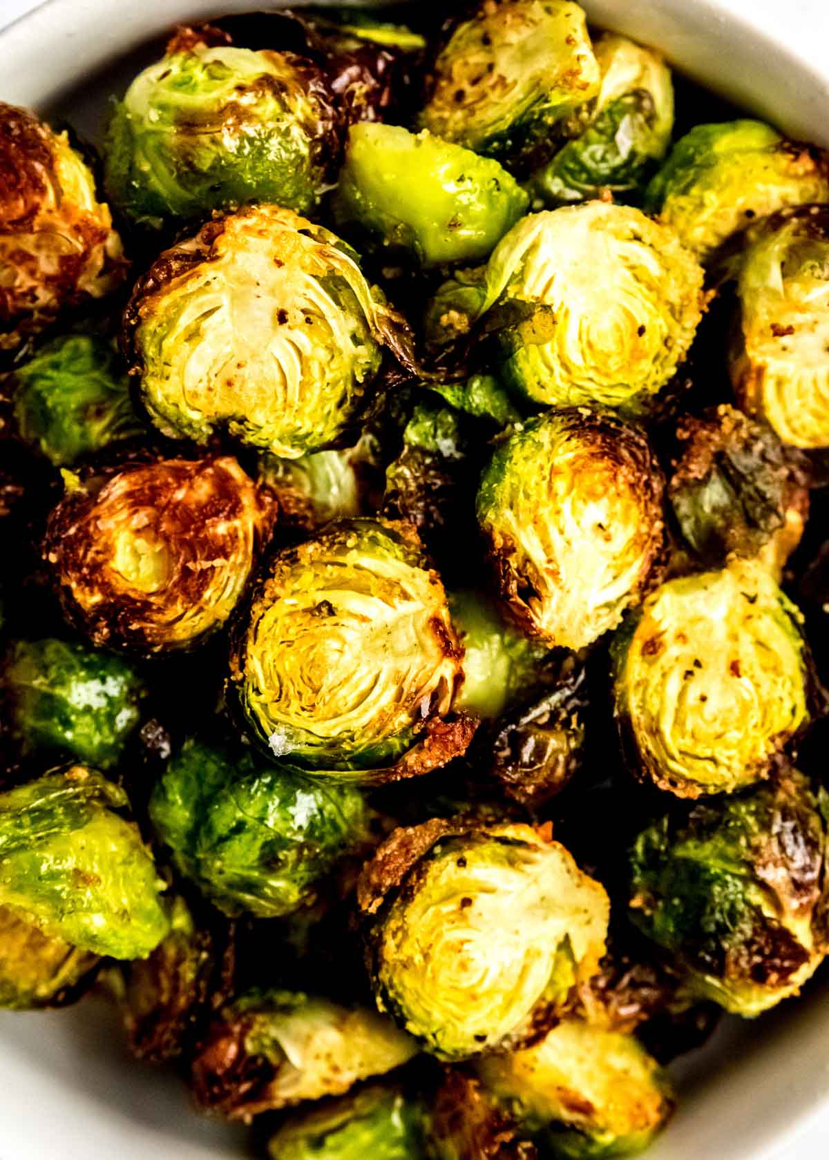 overhead shot of crispy brussels sprouts