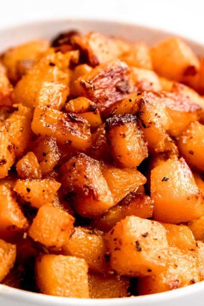 close up shot of cubed air fryer butternut squash