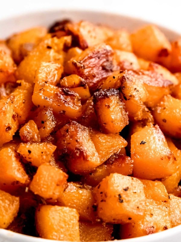 close up shot of cubed air fryer butternut squash