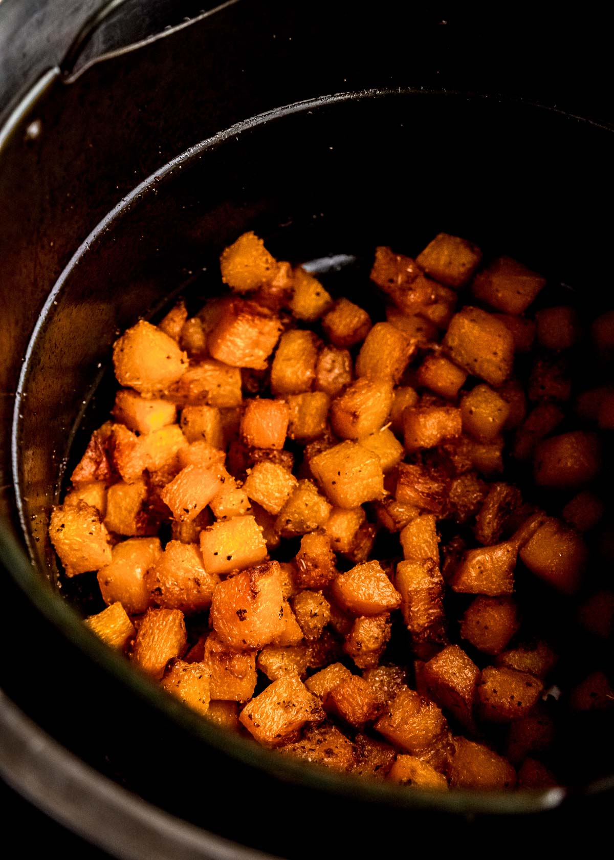 cooked, cubed butternut squash in the air fryer