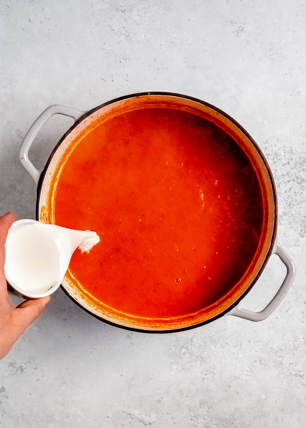 heavy cream added to roasted red pepper soup