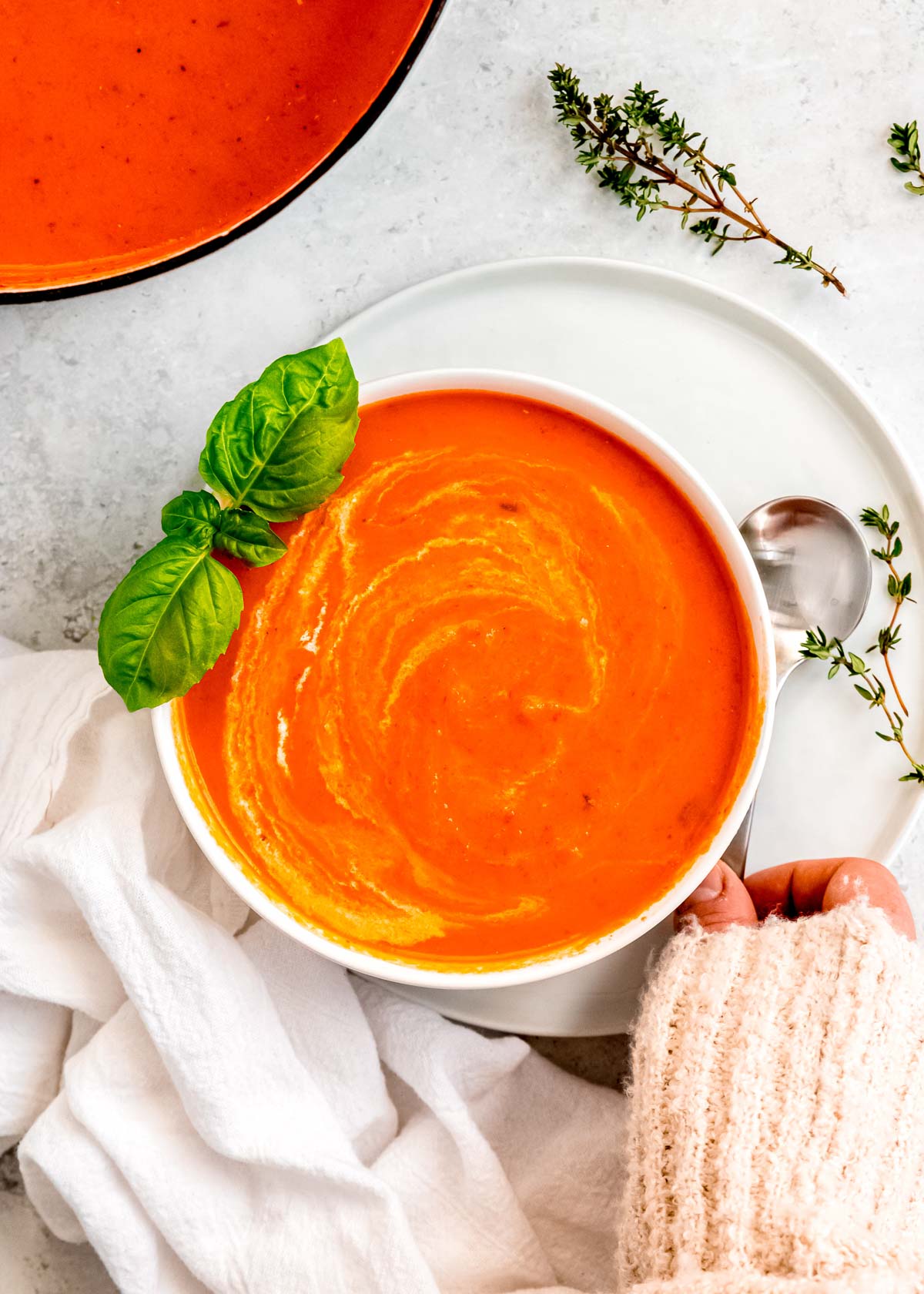 bowl of red pepper and tomato soup
