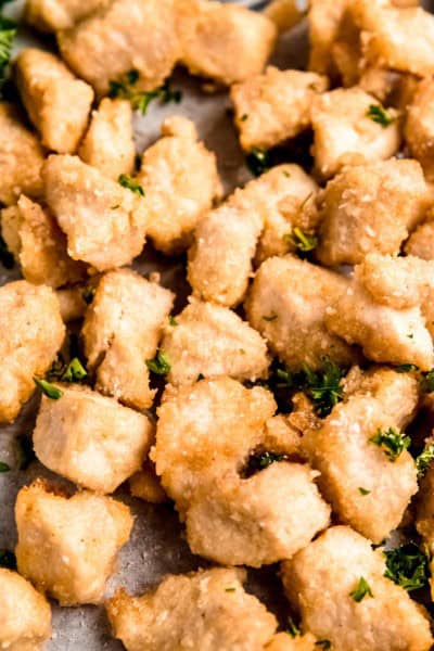close up shot of parmesan chicken bites