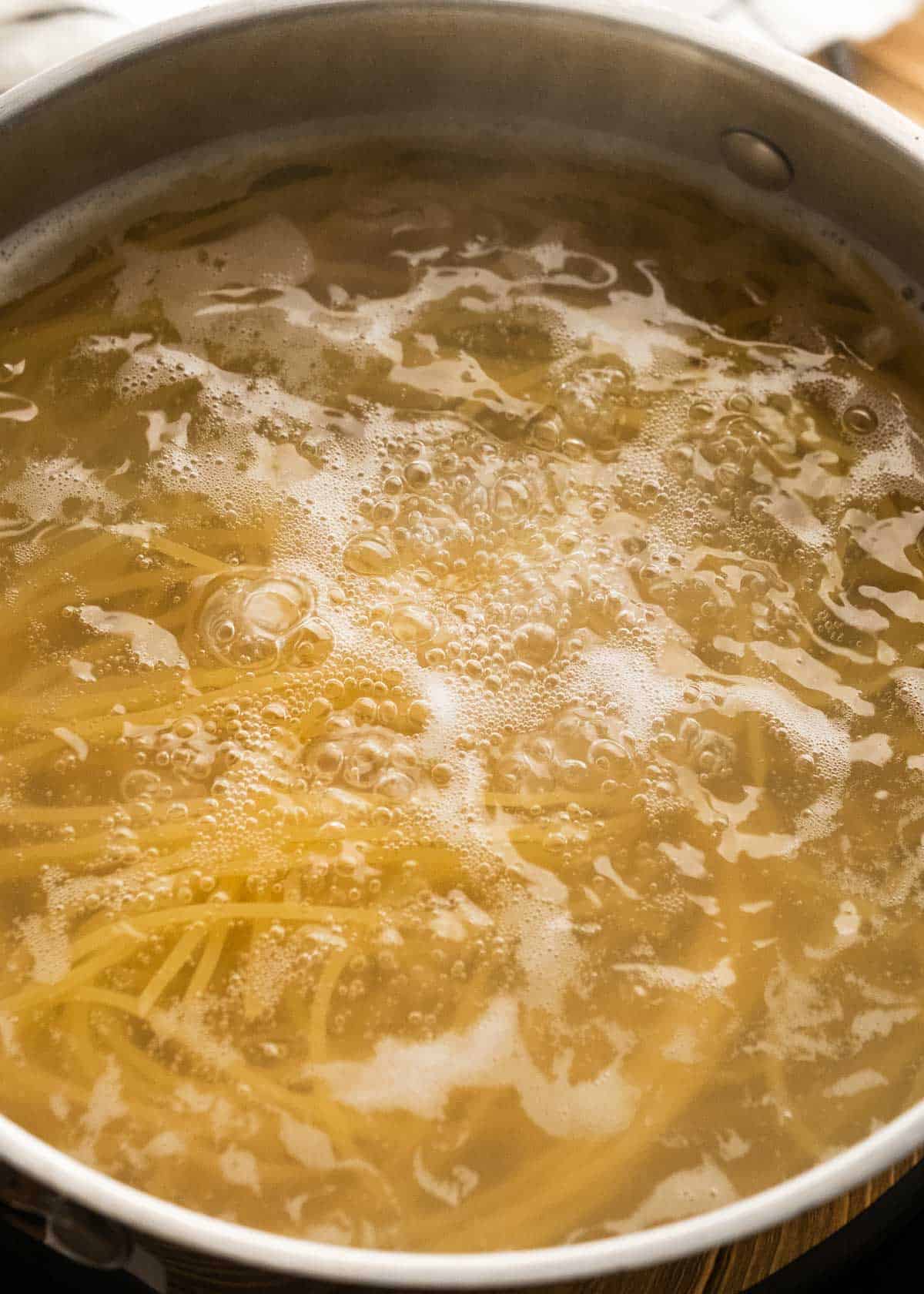 noodles in boiling water