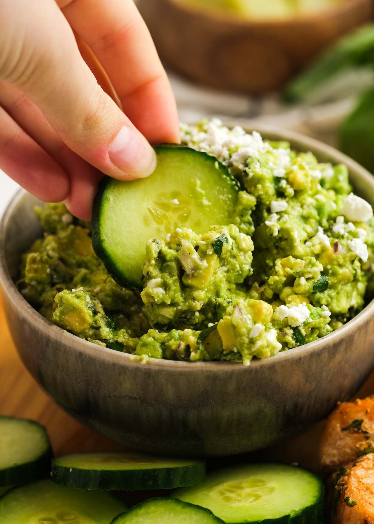 cucumber with avocado dip