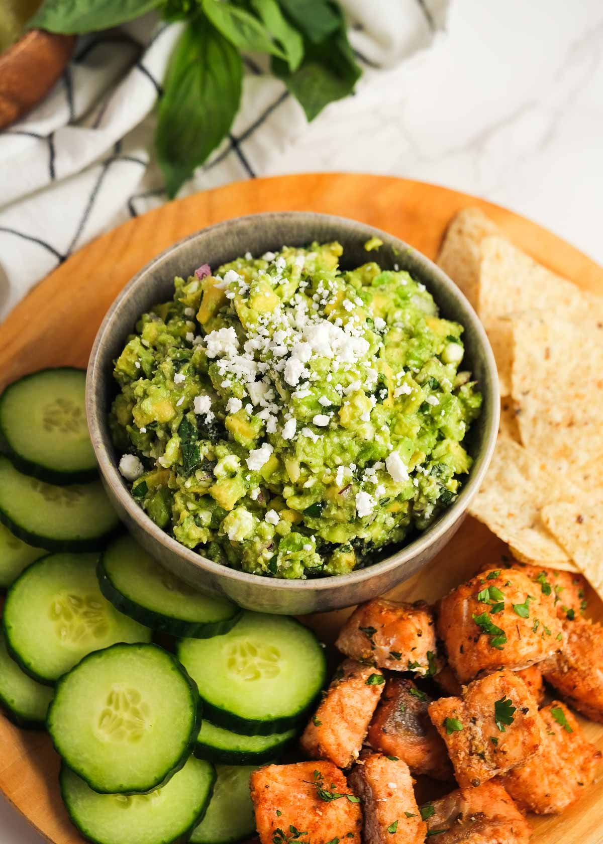 avocado feta dip on a tray