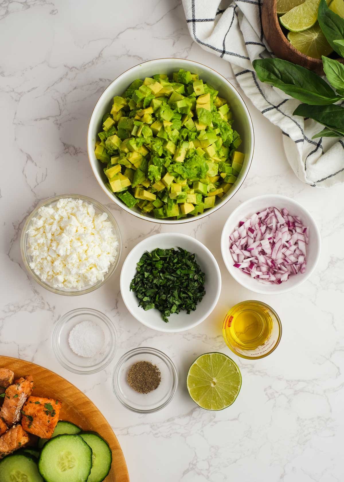 ingredients for avocado feta dip