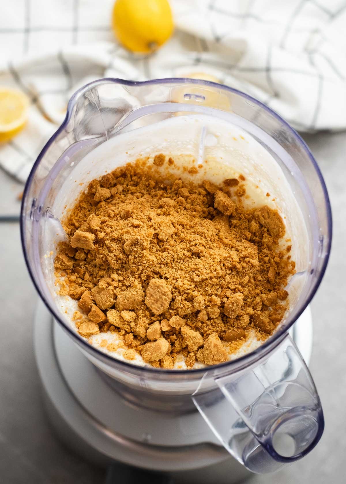 ice cream and graham cracker crumbs in a food processor 