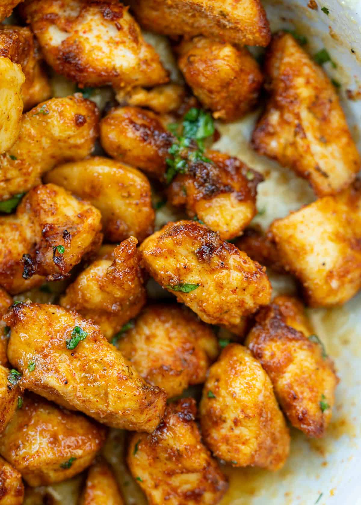 an overhead shot of air fryer chicken bites