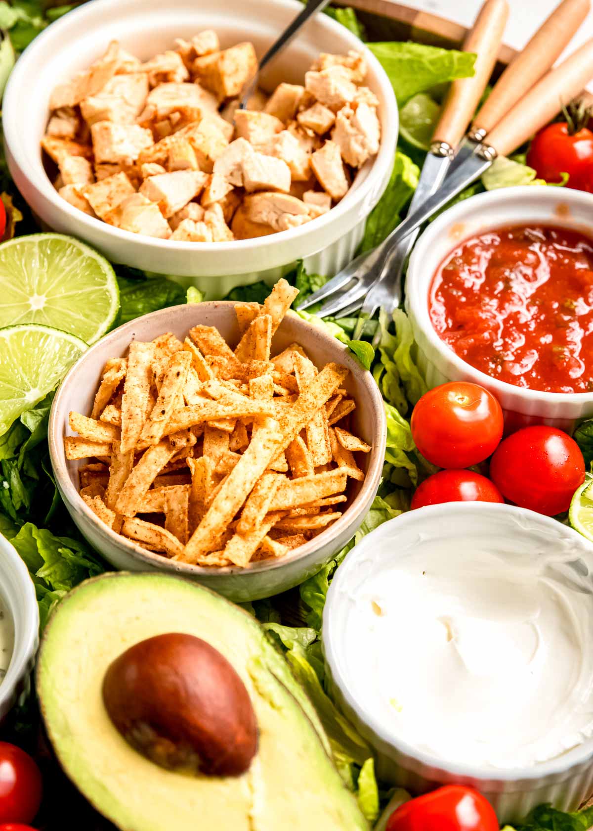 close up image of southwest chicken salad board