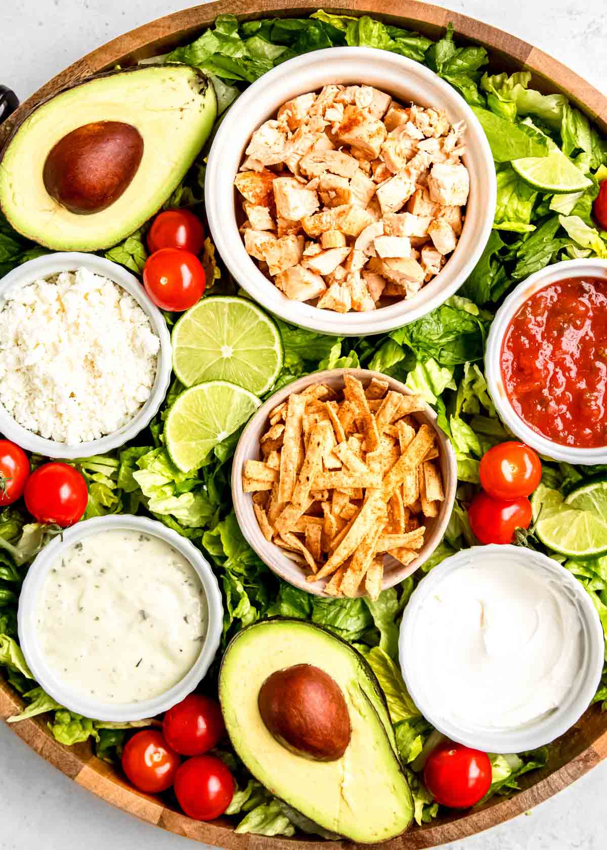 closer, overhead image of southwest chicken salad