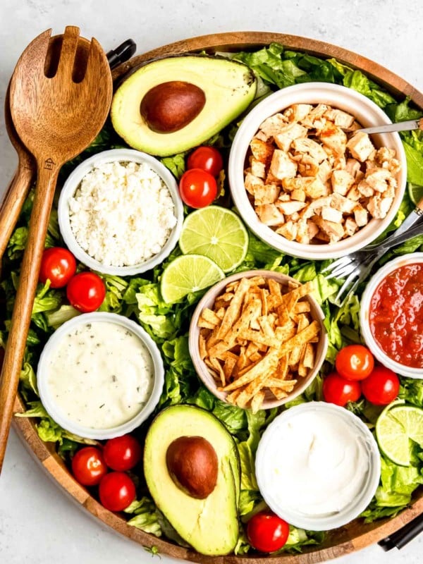 overhead image of southwest chicken salad board