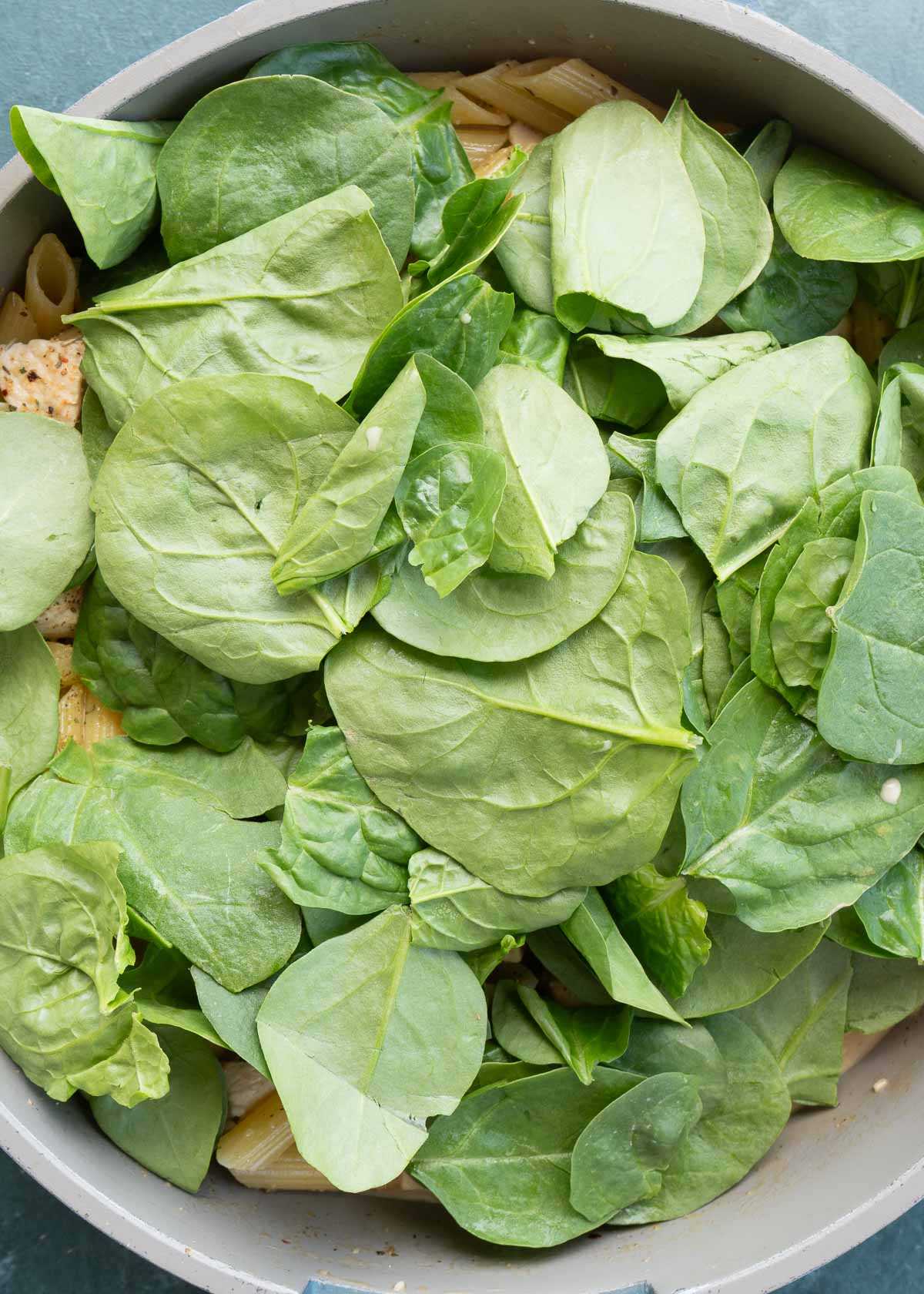 spinach added to skillet