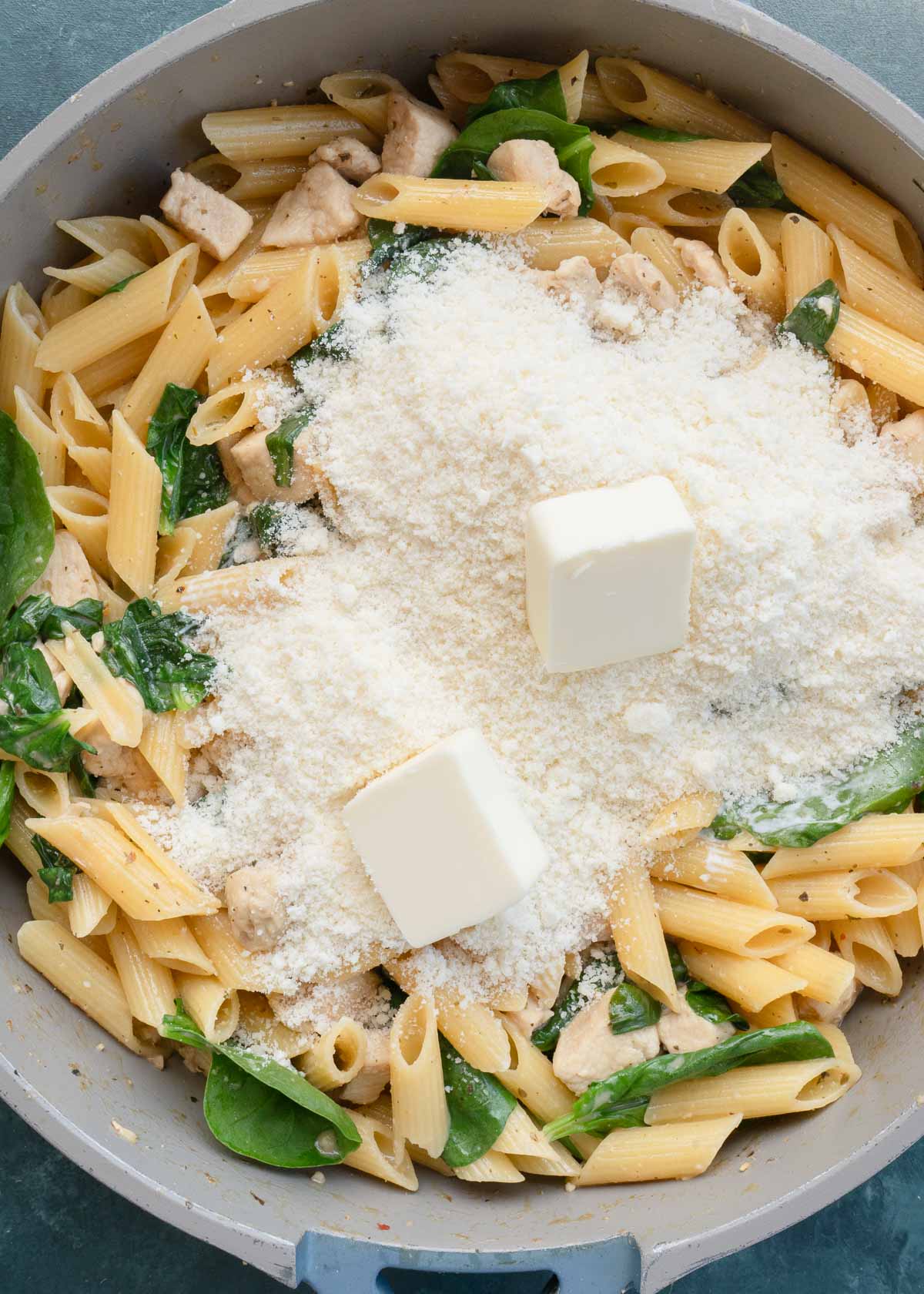 butter and parmesan added to skillet