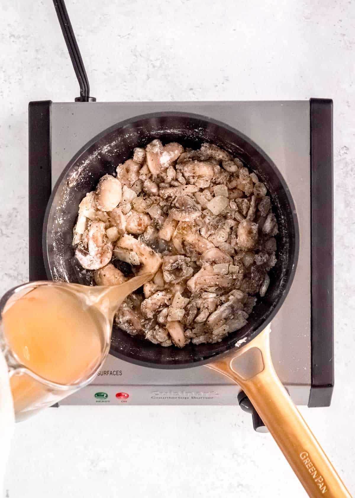 broth added to make a sauce for chicken pot pie filling