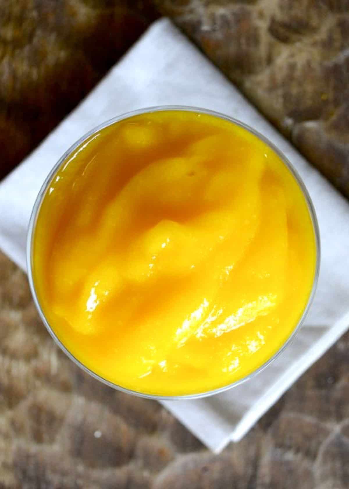 overhead shot showing a creamy wine slushie