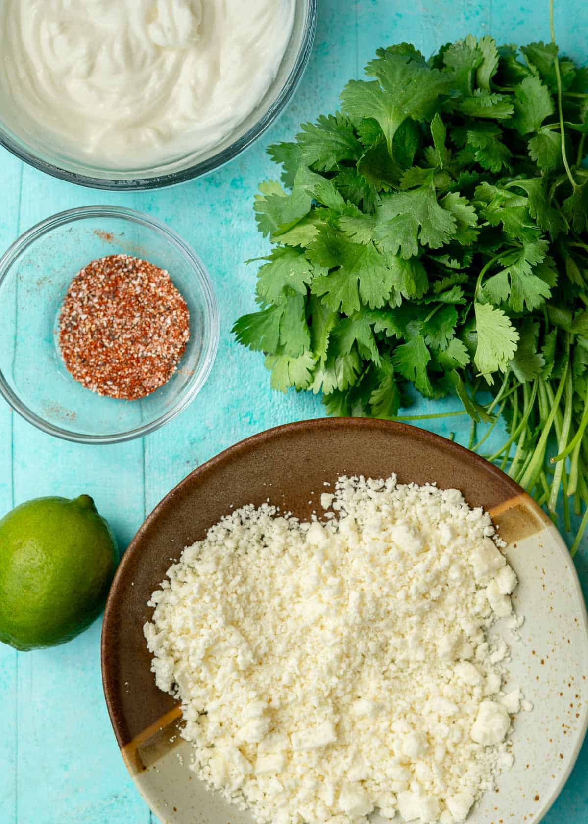an overhead shot of the ingredients to make mexican street corn