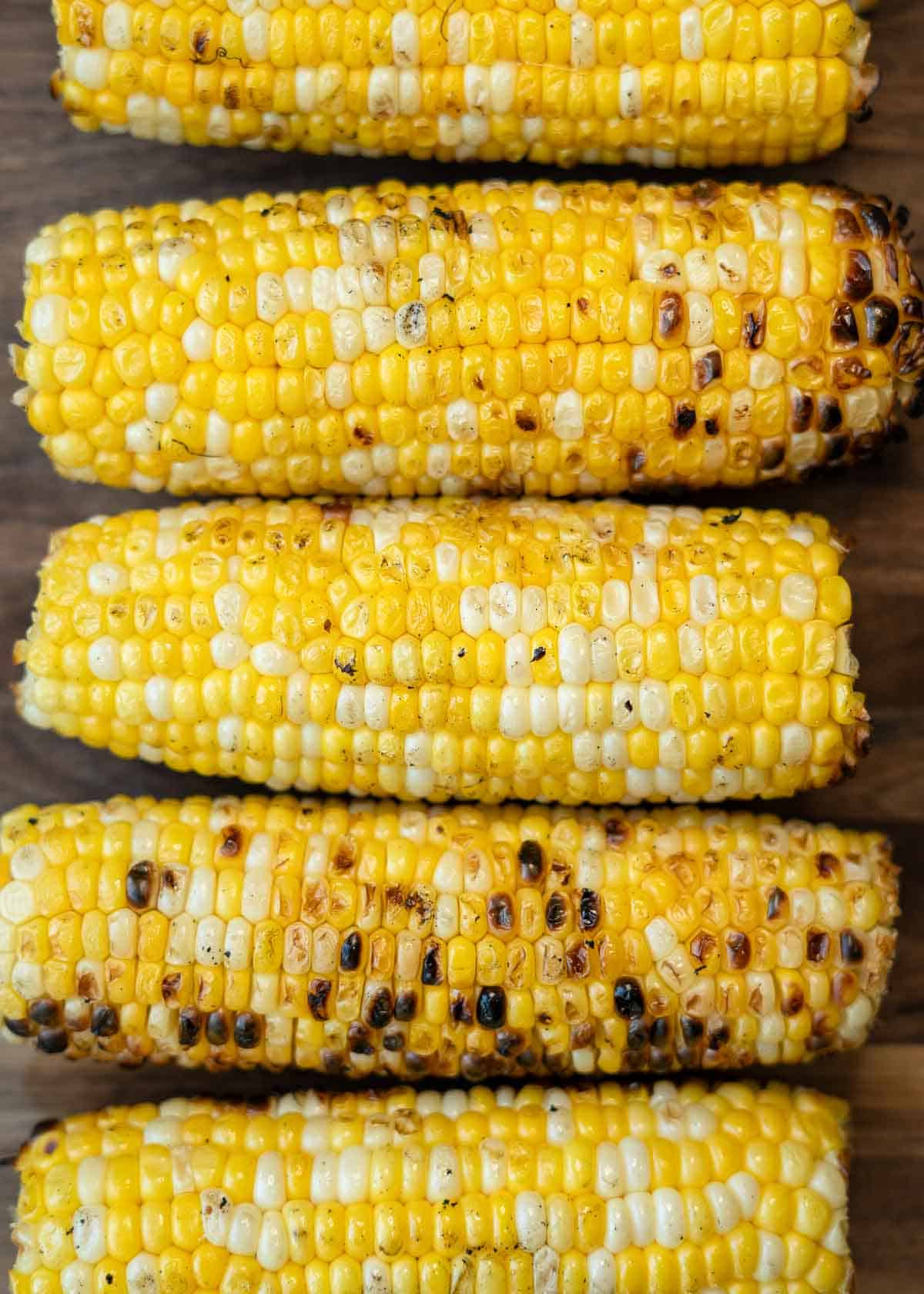 a closeup of grilled corn on the cob