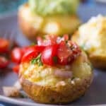 Mediterranean Twice Baked Potatoes topped with Bruschetta